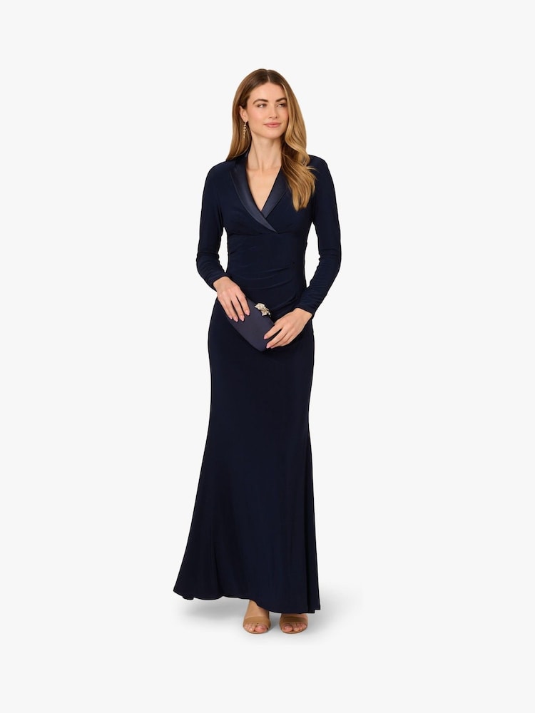 Adrianna Papell Blue Tuxedo Long Dress - Image 1 of 6