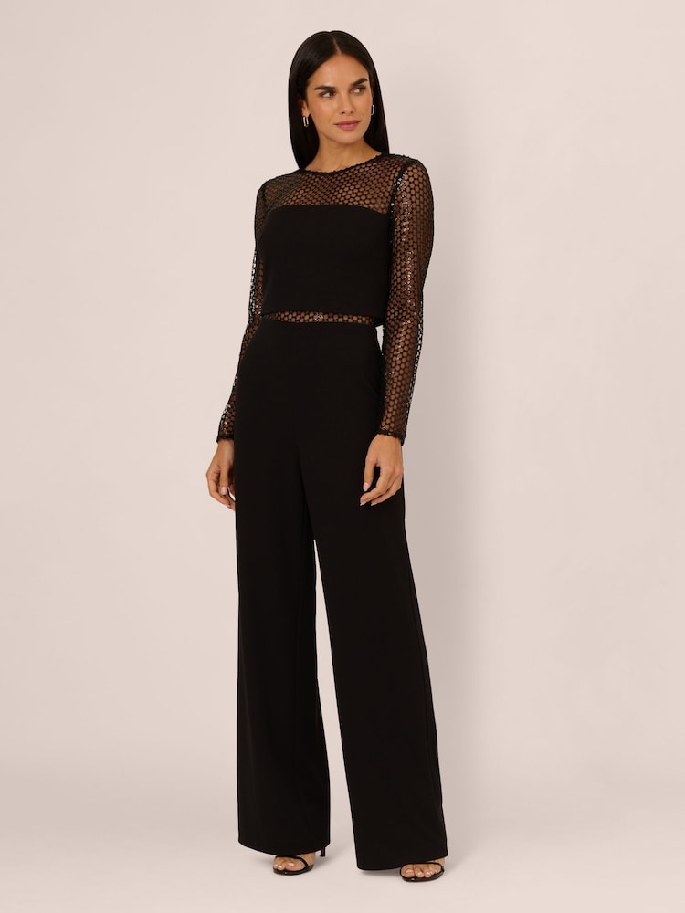 Adrianna Papell Knit Crepe Black Jumpsuit - Image 1 of 6