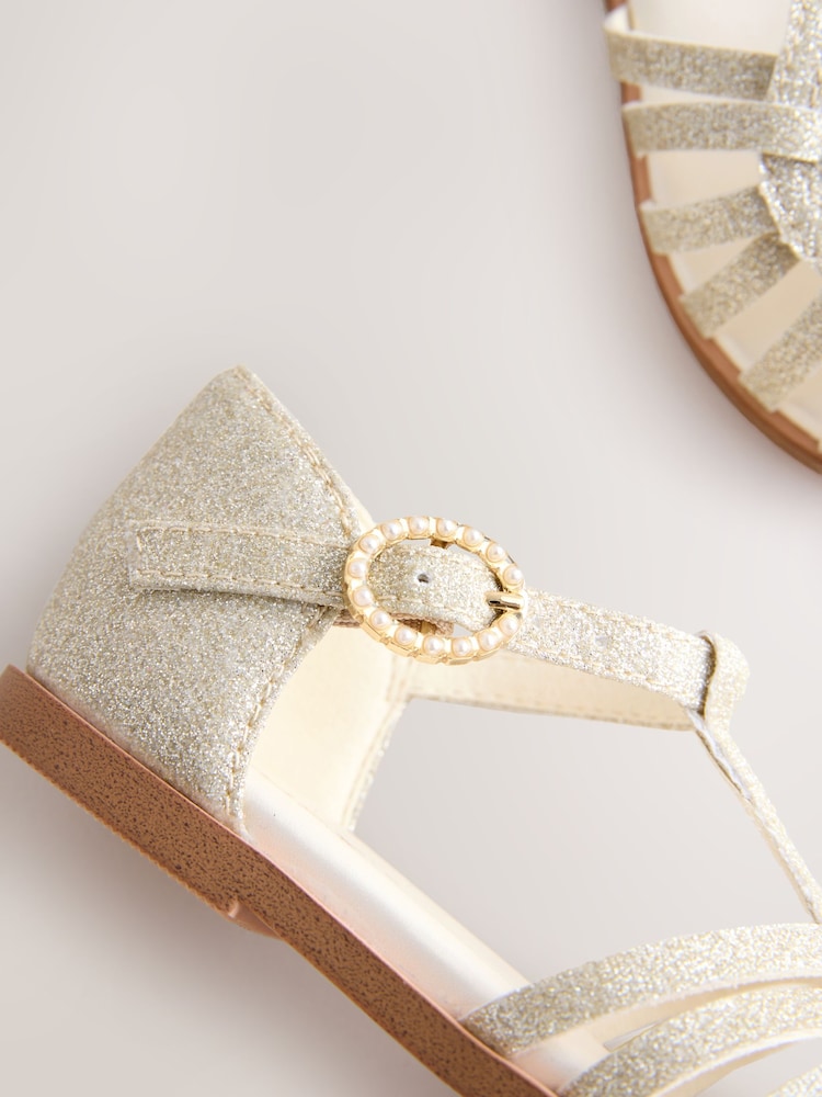 Gold Glitter Standard Fit (F) Fisherman Heart Occasion Sandals - Image 7 of 7