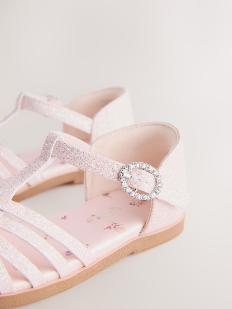 Pink Glitter Standard Fit (F) Fisherman Heart Occasion Sandals - Image 8 of 8