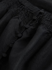 黑色 - 喇叭袖鈕扣前襟亞麻上衣 - 圖片 6，共 6