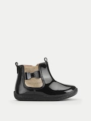 Start-Rite Girls Wonderland Shiny Patent Ankle Zip-Up Bow Chelsea Black Boots - Image 1 of 6