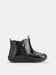 Start-Rite Girls Wonderland Shiny Patent Ankle Zip-Up Bow Chelsea Black Boots - Image 2 of 6