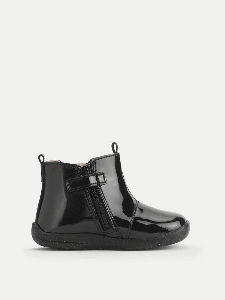 Start-Rite Girls Wonderland Shiny Patent Ankle Zip-Up Bow Chelsea Black Boots - Image 2 of 6