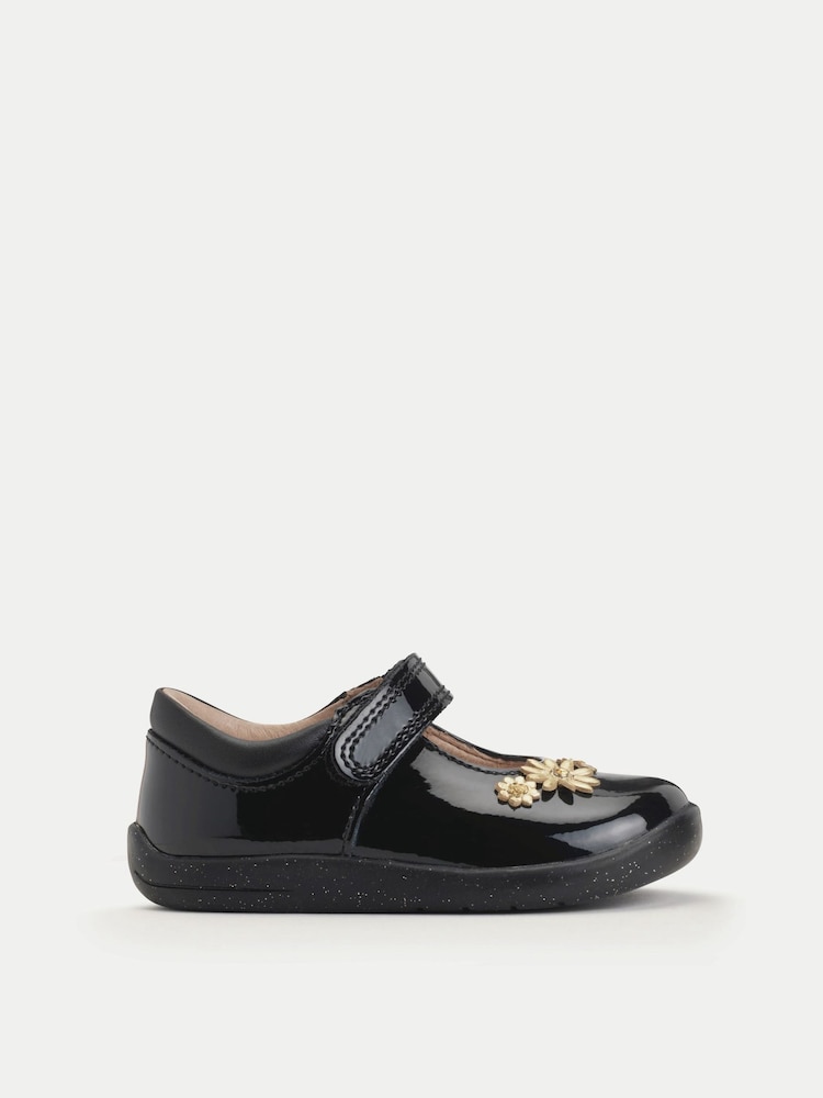Start-Rite Girls Fairy Tale Shiny Patent Mary Jane Rip Tape Floral Print First Black Shoes - Imagen 1 de 6 Start-Rite Girls Fairy Tale Shiny Patent Mary Jane Rip Tape Floral Print First Black Shoes - Imagen 1 de 6