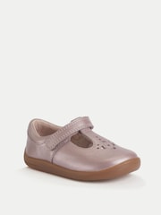 Start-Rite Girls Eternal Pink Pearlised Leather T-bar Rip-Tape First Walking Shoes - Image 2 of 5