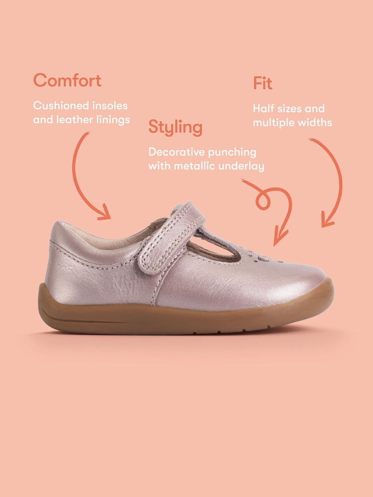 Start-Rite Pink Blush Pearlised Leather Eternal T-bar Rip-tape First Walking Shoes - Image 8 of 8