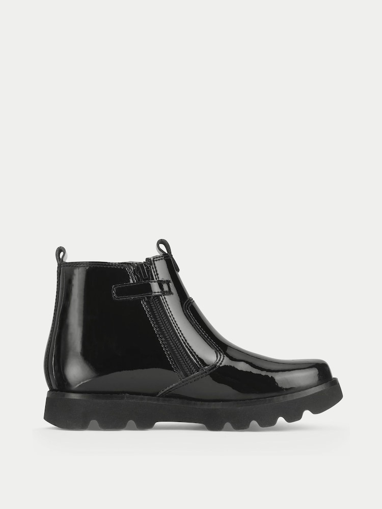 Start-Rite Girls Carnaby Patent Chunky Chelsea Style Zipped Black Boots - Image 2 of 6 Start-Rite Girls Carnaby Patent Chunky Chelsea Style Zipped Black Boots - Image 2 of 6