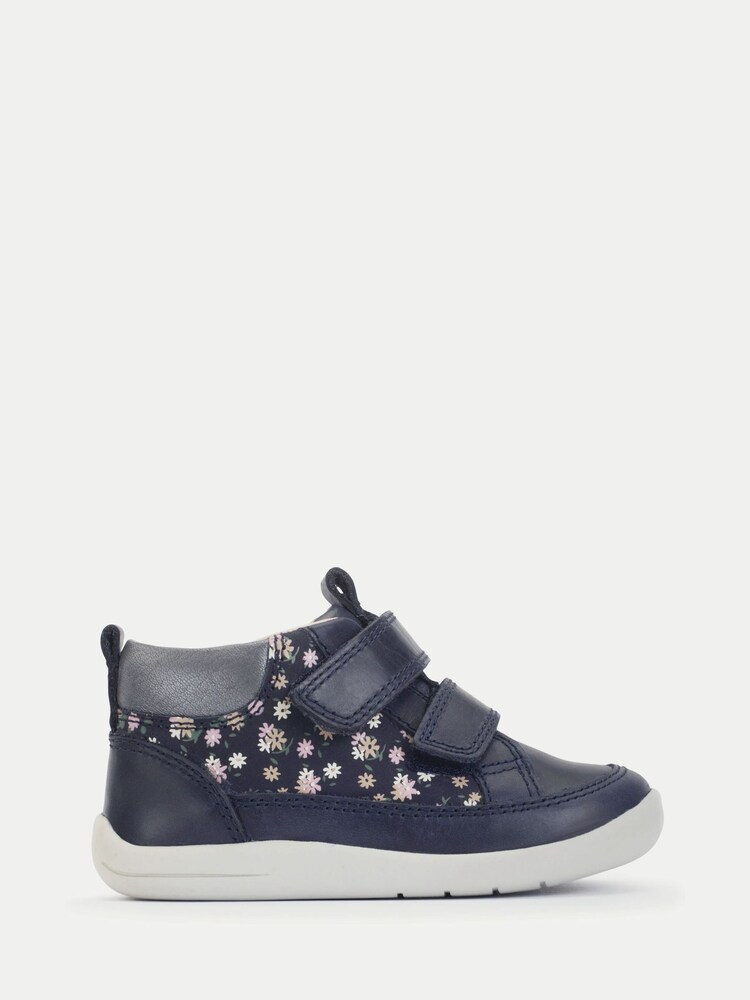 Start-Rite Girls Blue Rove Leather Double Rip-Tape Closed Floral Print First Ankle Boots - Image 1 of 6