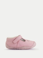 Start-Rite Baby Girls Pink Tumble Leather T Bar Rip Tape Pre Walkers Shoes - Image 1 of 6