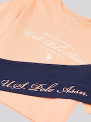 U.S. Polo Assn Orange Girls Boxy Fit Script T-Shirt & Leggings Set - Image 5 of 5