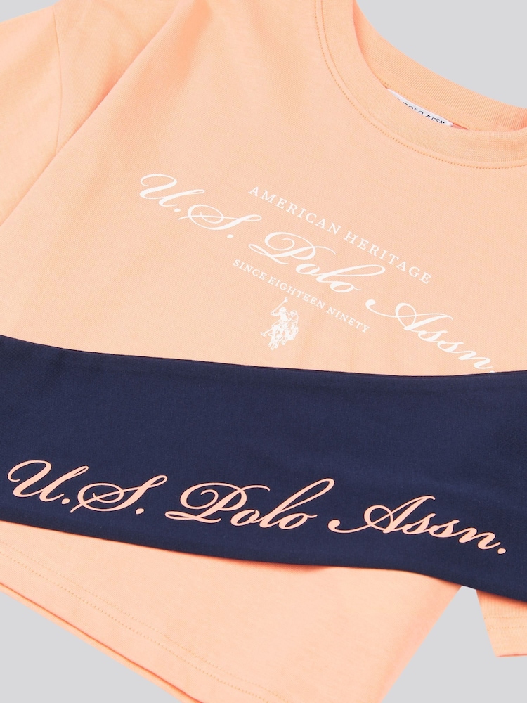 U.S. Polo Assn Orange Girls Boxy Fit Script T-Shirt & Leggings Set - Image 5 of 5
