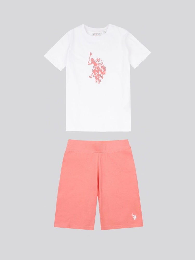U.S. Polo Assn White Print T-Shirt & Jersey Shorts Set - Image 1 of 5
