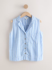 Blauw/witte streep - Mouwloos overhemd met reverskraag en linnen - Afbeelding 5 van 7