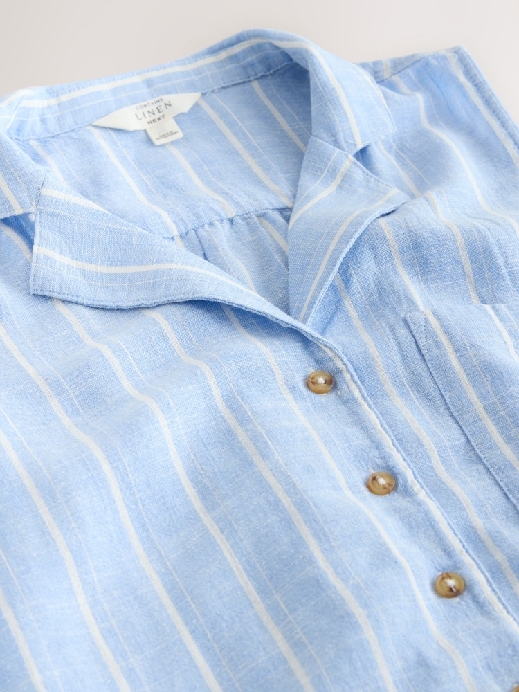 Blauw/witte streep - Mouwloos overhemd met reverskraag en linnen - Afbeelding 7 van 7