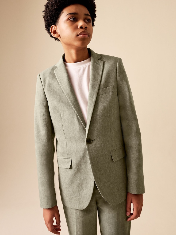 Verde kaki - Linen Blend Suit Jacket (3-16yrs) - Imaginea 1 din 8
