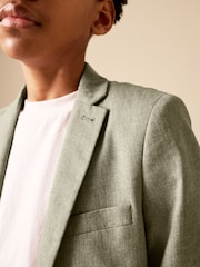 Verde kaki - Linen Blend Suit Jacket (3-16yrs) - Imaginea 3 din 8