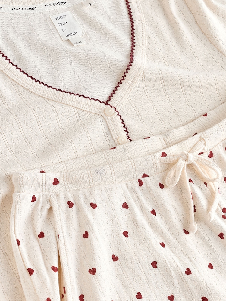 Cream Heart Pointelle Long Sleeve Pyjamas - Image 2 of 4