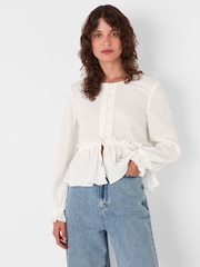 Whistles White Cotton Frill Peplum Blouse - Image 1 of 5