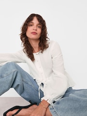 Whistles White Cotton Frill Peplum Blouse - Image 2 of 5