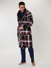 Loungeable Red Check Bonded Fleece Lined Hooded Dressing Gown - Image 2 of 5
