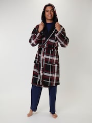 Loungeable Red Check Bonded Fleece Lined Hooded Dressing Gown - Image 3 of 5