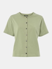 Whistles Green Round Neck Button Up T-Shirt - Image 4 of 5