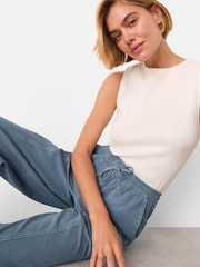 Whistles Blue Contrast Stitch Cotton Trousers - Image 4 of 5