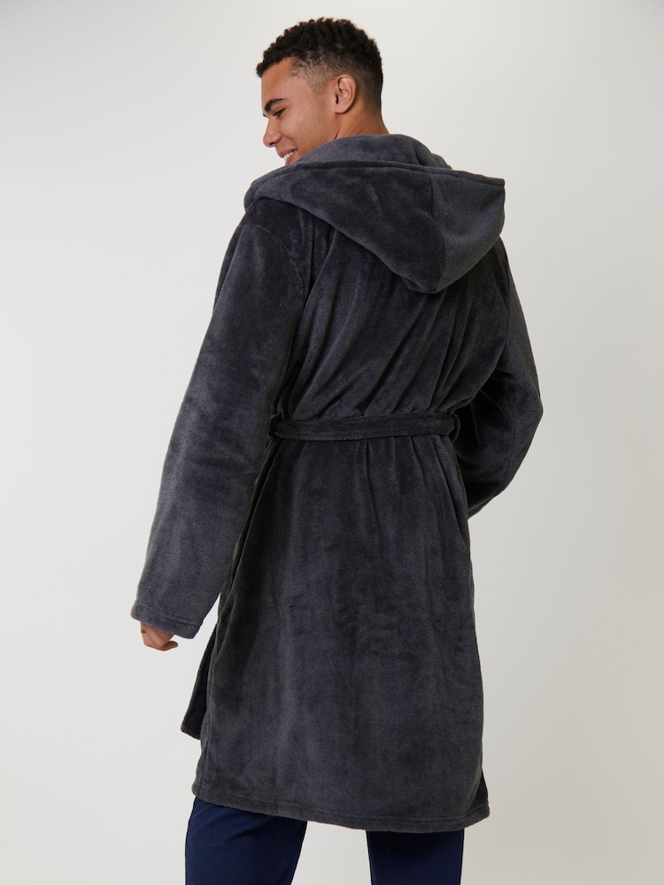 Loungeable Grey Textured Hooded Mens Dressing Gown - Image 2 of 6 Loungeable Grey Textured Hooded Mens Dressing Gown - Image 2 of 6