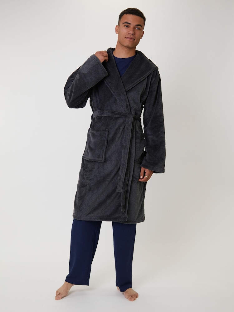 Loungeable Grey Textured Hooded Mens Dressing Gown - Image 6 of 6 Loungeable Grey Textured Hooded Mens Dressing Gown - Image 6 of 6