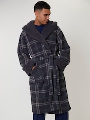 Loungeable Grey Sherpa Check Hooded Dressing Gown - Image 1 of 6