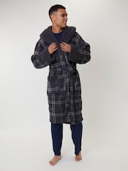 Loungeable Grey Sherpa Check Hooded Dressing Gown - Image 2 of 6
