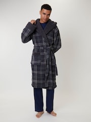 Loungeable Grey Sherpa Check Hooded Dressing Gown - Image 3 of 6