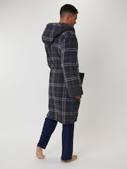 Loungeable Grey Sherpa Check Hooded Dressing Gown - Image 4 of 6