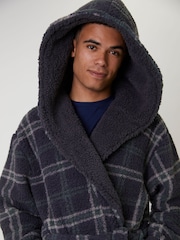 Loungeable Grey Sherpa Check Hooded Dressing Gown - Image 5 of 6