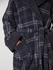 Loungeable Grey Sherpa Check Hooded Dressing Gown - Image 6 of 6