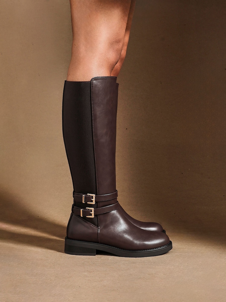 Linzi Brown Fierce High Leg Boots With Double Buckle Detail - Image 2 of 6 Linzi Brown Fierce High Leg Boots With Double Buckle Detail - Image 2 of 6