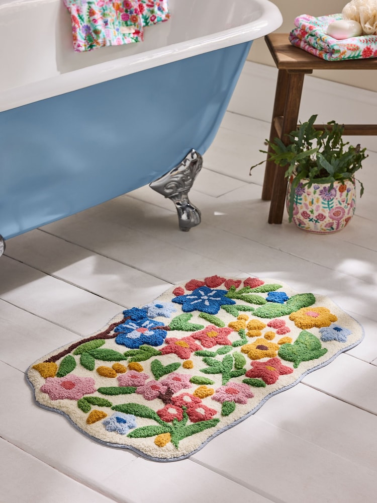 Lucy Tiffney Multi Periwinkle Floral Bath Mat - Image 1 of 4