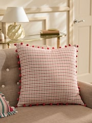 Nina Campbell Red Woven Pom Cushion - Image 2 of 5