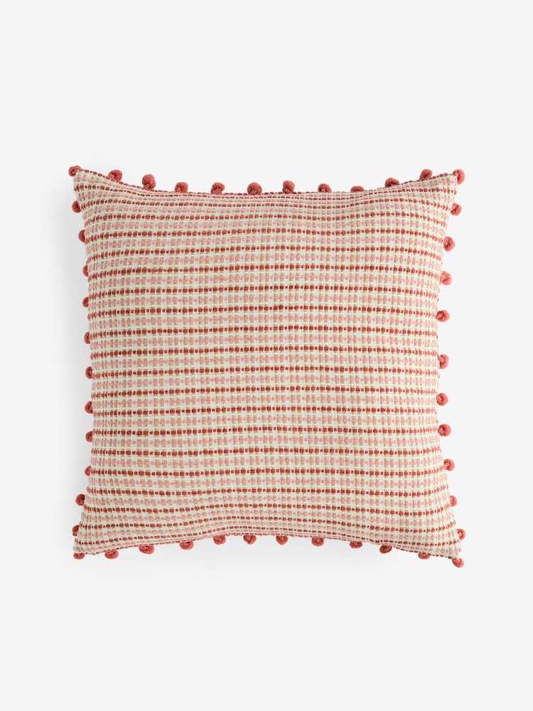 Nina Campbell Red Woven Pom Cushion - Image 5 of 5 Nina Campbell Red Woven Pom Cushion - Image 5 of 5