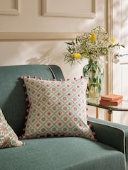 Nina Campbell Pink Star Trellis Pom Cushion - Image 2 of 5