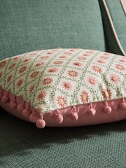 Nina Campbell Pink Star Trellis Pom Cushion - Image 3 of 5