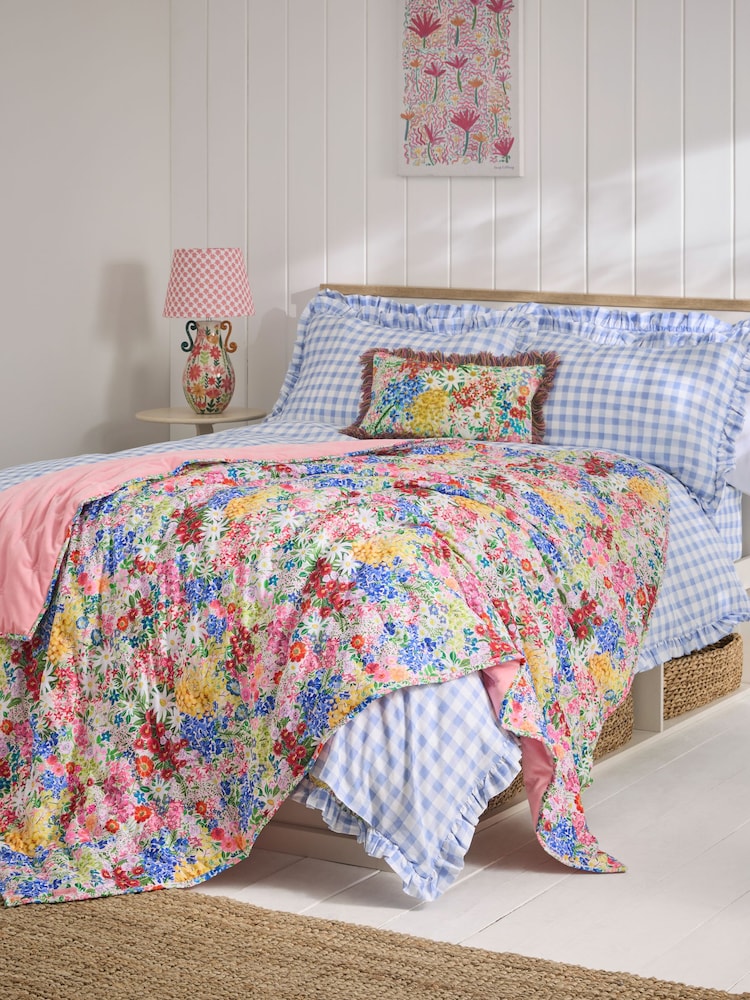Lucy Tiffney Pink Periwinkle Floral Quilted Velvet Bedspread - Image 2 of 8 Lucy Tiffney Pink Periwinkle Floral Quilted Velvet Bedspread - Image 2 of 8