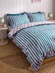 Lucy Tiffney Palm Trellis Ruffle 180 Thread Count Duvet Cover and Pillowcase Set - Image 2 of 5