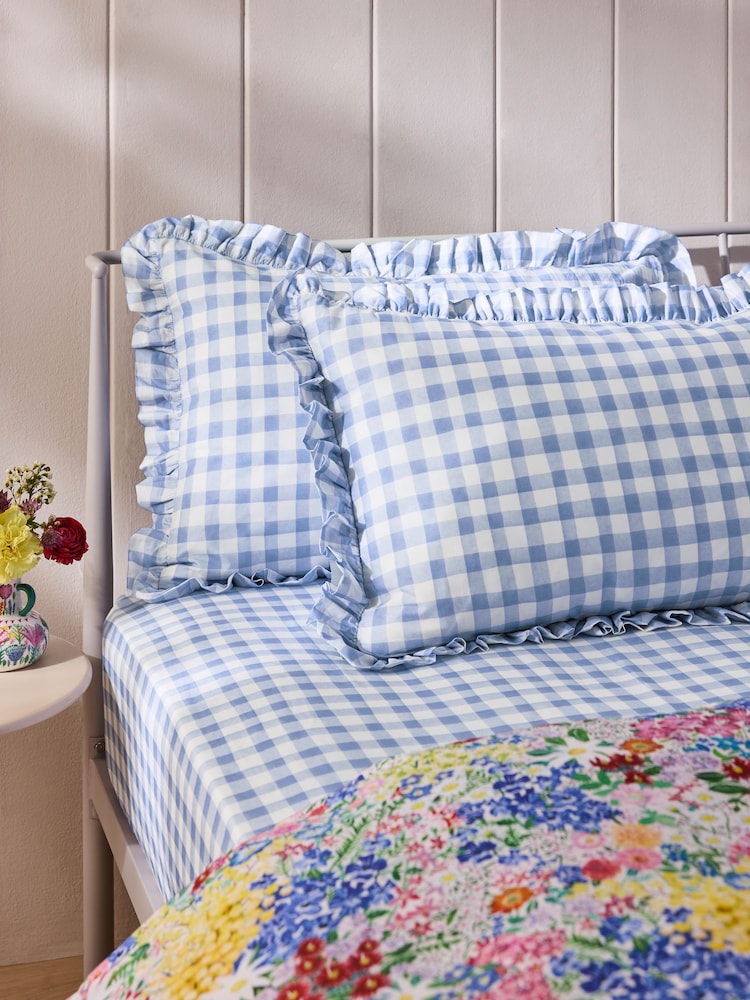 Lucy Tiffney Set of 2 Purple Ruffle 180 Thread Count Pillowcases - Image 1 of 2