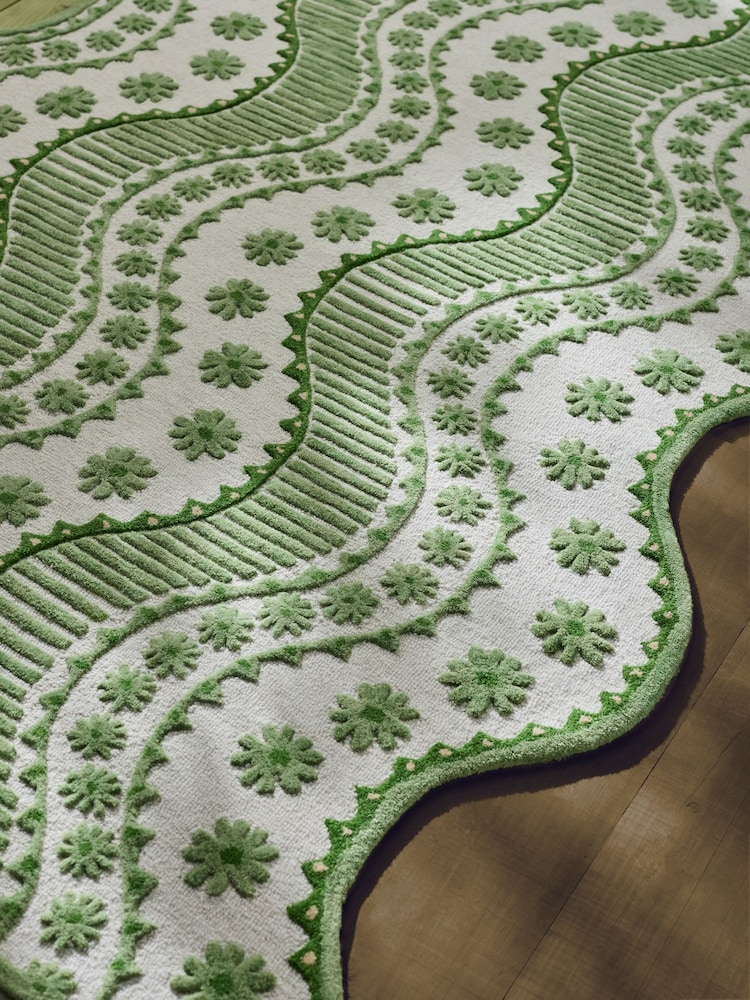 Cath Kidston Green Spitalfields Wiggle Wool Tufted Rug - Image 2 of 5