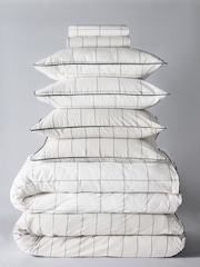The Set 2 Pack Natural Check Stripe Printed Duvet Cover and Pillowcase Set With Fitted Sheets - Image 1 of 6