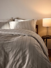 The Set 2 Pack Natural Check Stripe Printed Duvet Cover and Pillowcase Set With Fitted Sheets - Image 2 of 6