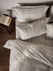 The Set 2 Pack Natural Check Stripe Printed Duvet Cover and Pillowcase Set With Fitted Sheets - Image 3 of 6