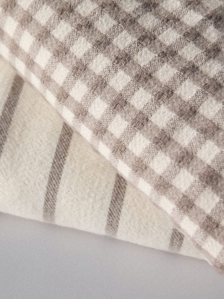 The Set 2 Pack Natural Gingham Cosy Throws - Image 4 of 4